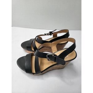 Franco Sarto Women's Stallion Wedge Sandals Black Leather Size 7M